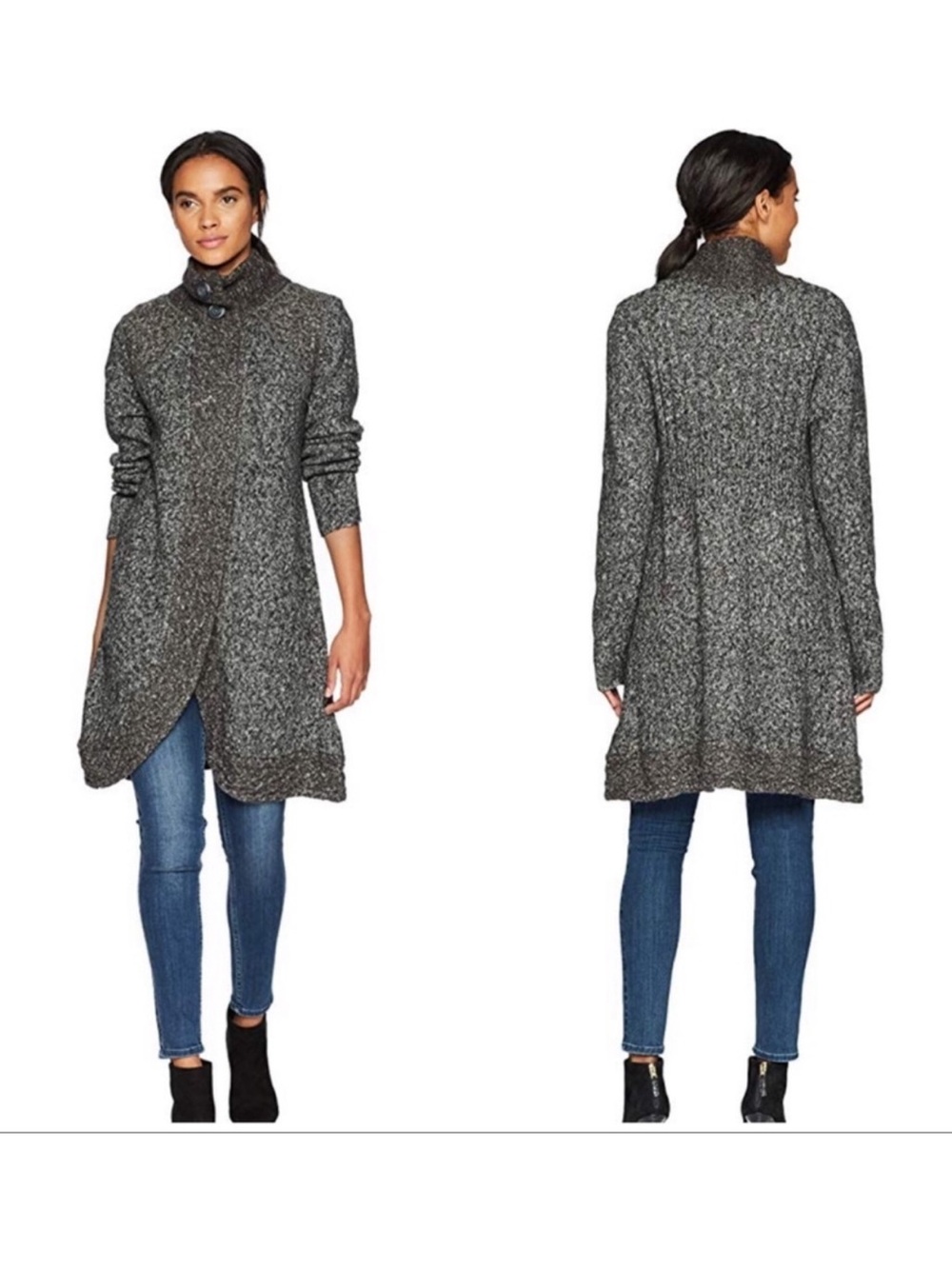 Prana Angelica Duster Cardigan, Wool Mohair Blend, Long Line, Heather Charcoal